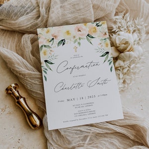 Girl Confirmation Invitation Template, Blush Confirmation Invitation Template, Catholic Confirmation Invitation template, Girl Invite, F23