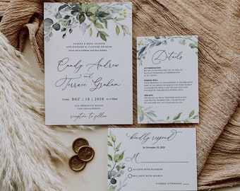 Eucalyptus Wedding Invitation Template, Greenery Wedding Invitation Template, Editable Wedding Invitation, Invitation Instant Download G19