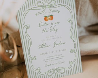 A Little Cutie is on the Way Invitation, Orange Baby Shower Invitation, Citrus Baby Shower Invitation, Editable Canva Template OC7
