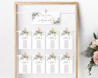 Greenery Sitzplan Karten Vorlage, Boho Aquarell Eukalyptus Hochzeit Sitzplan, Tischkarten, Sitzkarten, SOFORTIGER DOWNLOAD G19