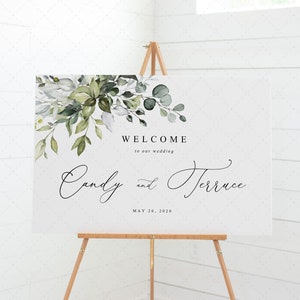 Greenery Welcome Sign Template, Horizontal Wedding Welcome sign Printable, Landscape Self-Editing Welcome sign Template Instant Download G19
