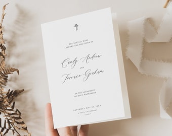 Catholic Wedding Program, Minimalist Wedding Program, Folded Wedding Program Template, Church Wedding Program, Order of Ceremony Template