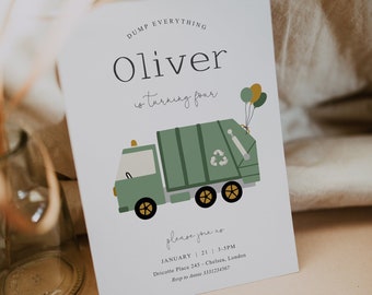 Garbage Truck Birthday Invitation, Trash Bash Birthday Invitation, Garbage Truck Birthday Party, Dump Everything Party, Garbage Party, GB1