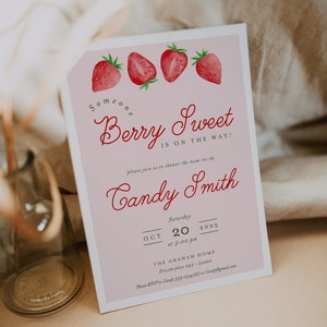 Aardbei baby shower uitnodiging sjabloon, Berry Sweet Baby onderweg uit te nodigen, Berry Sweet uitnodiging, Baby Shower Evite uitnodiging, ST22
