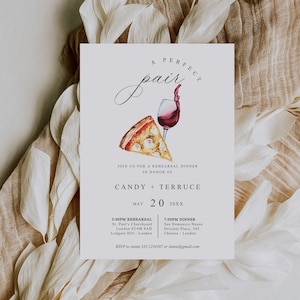 Perfect Pair Rehearsal Dinner Invitation, Pizza and Wine Rehearsal Dinner Invitation Template, Pizza and Wine Party Shower Invitation, PZ1