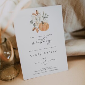 Fall Pumpkin Baby Shower Invitation Template, A Little Pumpkin Is On The Way, Fall Pumpkin Baby Shower Invitation Template, Fall Shower PK22