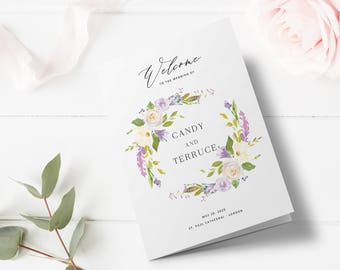 Greenery Program Template Folded Wedding Program Printable Etsy