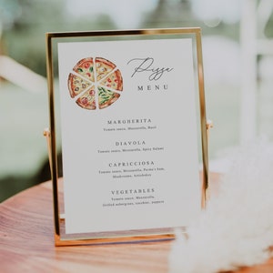 Pizza Menü Schild, Minimalistisches Hochzeits-Pizza-Bar-Menü-Vorlage, Liebes- und Pizza-Menü, Verlobungs-Pizza-Menü, Probe-Pizza-Menü, Pizza-Bar, PZ1