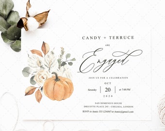 Fall Engagement Party Invitation, Rustic Pumpkin Engagement Invitation Template • INSTANT DOWNLOAD • Editable Printable Template Invite PK19