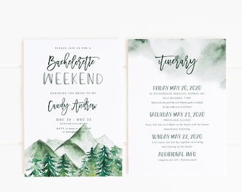 Mountains Bachelorette weekend Invitation Template, Winter Bachelorette Invitation, Forest Colorado Bachelorette Invitation Instant Download