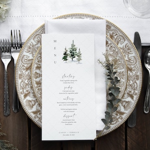Pine Tree Wedding Menu Template, Woodland Menu, Editable Wonderland menu, Wedding Menu printable, Party Menu printable, INSTANT DOWNLOAD P20