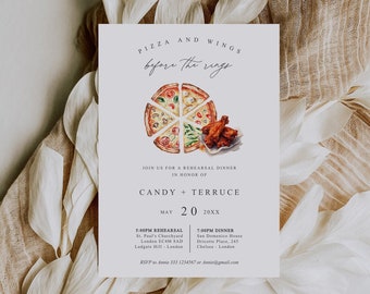 Pizza and wings before the rings Rehearsal Dinner Invitation, Pizza and wings Party Rehearsal Dinner, Pizza Rehearsal Dinner Invitation, PZ1