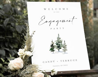 Winter Engagement Welcome Sign Template, Printable Tree Forest Welcome sign, Christmas Engagement Party Welcome sign, Instant Download P20