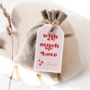 Plantilla de etiqueta de regalo de San Valentín, etiquetas de regalo editables de feliz día de San Valentín, plantilla de etiquetas colgantes, etiqueta con mucho amor, etiqueta de regalo de corazones V1