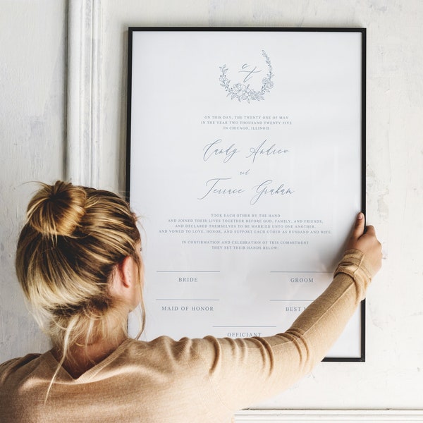 Certificate of Marriage Template, Dusty Blue Certificate of Marriage, Self-Editing sign Template, Wedding Keepsake, Certificate Sign, F19