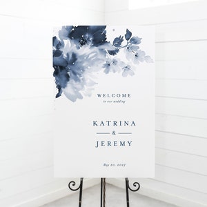 Blue Welcome Sign Template, Dusty Blue Wedding Welcome Sign, Printable Watercolor Welcome sign, Ombre Blue Wedding Welcome sign Template B20