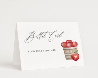 Modèle de cartes de tente de nourriture Apple, fête de cartes de tentes de nourriture d'automne, modèle de cartes de buffet de récolte de pomme, modèle de tentes alimentaires modifiables d'automne, AB20
