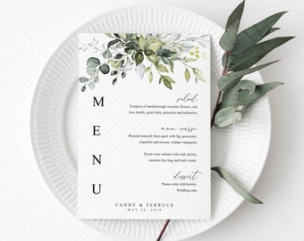 Wedding Menu Template, Greenery Menu cards Template, Eucalyptus Menu Template, Wedding Menu Printable, Dinner Menu Printable, Party Menu G19