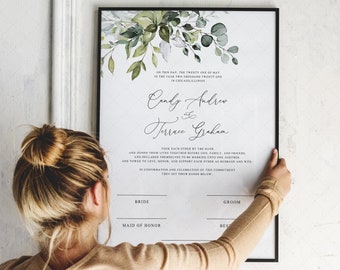 Modèle de certificat de mariage, certificat de mariage de verdure, modèle de signe d’auto-édition, souvenir de mariage, signe de certificat, G19