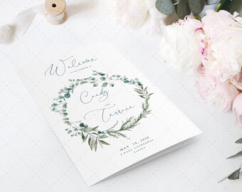 Greenery Program Template Folded Wedding Program Printable Etsy
