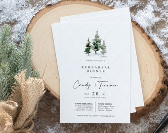 Pine Tree Rehearsal Dinner Invitation Template, Winter Forest Rehearsal Dinner Invitation, Woodland Rehearsal Dinner INSTANT DOWNLOAD • P20