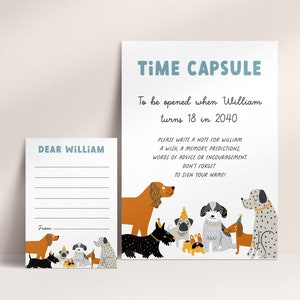 Dog Time Capsule First Birthday Template, Pawty Party Time Capsule sign and card, Dog 1st Birthday Time capsule, Pawty Birthday Party, DG1