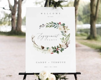 Engagement Welcome Sign Template, Christmas Editable Sign, Printable Winter Welcome sign, Self-Editing Welcome sign, Instant Download CR18