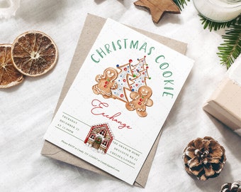 Inbjudan till julkakbyte, redigerbar julfestmall, pepparkakorjulinbjudan, kakbyte, direktnedladdning