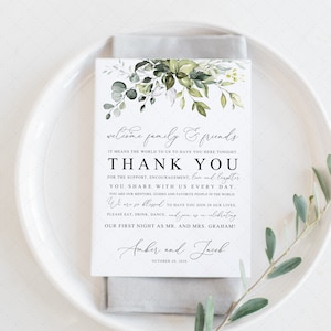 Carta de agradecimiento, Plantilla de nota de agradecimiento, Boda verde en lugar de tarjeta de favor, Nota de servilleta, DESCARGA INSTANTE, Imprimible, Editable G19