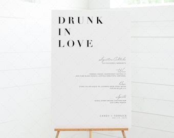 Drunk In Love Sign Template, Editable Open Bar Menu Drink Sign Printable, Self-Editing Template, Editable Drinks Menu Instant Download ZL16