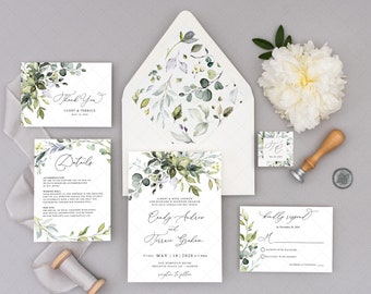 Greenery Wedding Invitation Template, Eucalyptus Wedding Invitation Bundle, Editable Wedding Invitation, Invitation Instant Download PDF G19