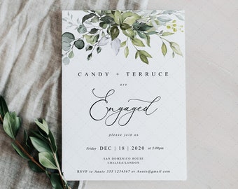 Greenery Engagement Party Invitation, Eucalyptus Engagement Invitation Template • INSTANT DOWNLOAD • Editable, Printable Template Invitation