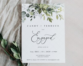 Greenery Engagement Party Invitation, Eucalyptus Engagement Invitation Template • INSTANT DOWNLOAD • Editable, Printable Template Invitation