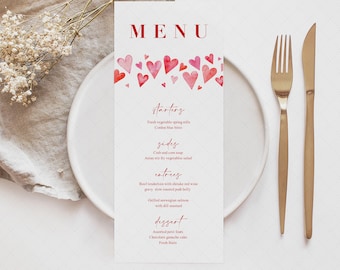 Valentine's Menu Template, Printable Valentine's day Menu, Valentine's Day Dinner menu Template, Editable Hearts Menu, INSTANT DOWNLOAD V23