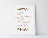 Christmas wedding guest book sign printable, Wedding guest book hearts sign, Holiday Christmas guest book sign, Christmas watercolor, CH15