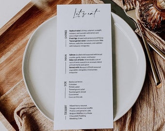 Minimal Wedding Menu Template, Modern Menu cards, Editable Dinner menu, Wedding Menu printable, Simple Menu, Party Menu INSTANT DOWNLOAD M20