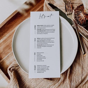 Minimal Wedding Menu Template, Modern Menu cards, Editable Dinner menu, Wedding Menu printable, Simple Menu, Party Menu INSTANT DOWNLOAD M20