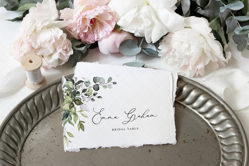 Place Card Holder Template Greenery Place Cards Printable Etsy