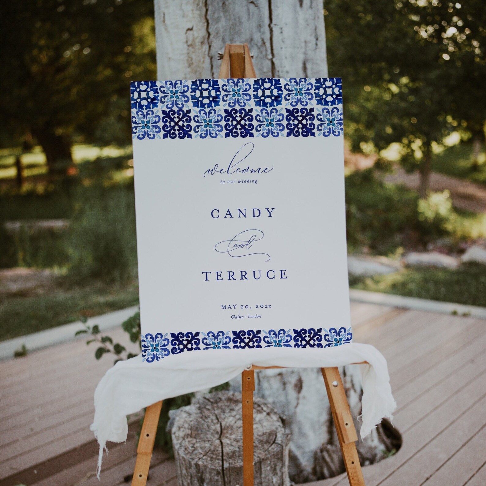 Blue Tile Welcome Sign, Italian Blue Tile Wedding Welcome Sign ...