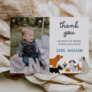 Dog Party Photo Thank You Card Template, Editable Dinosaur Party Card, Paw Party Photo Birthday Thank Card, Birthday Thank you card 4X6, DG1