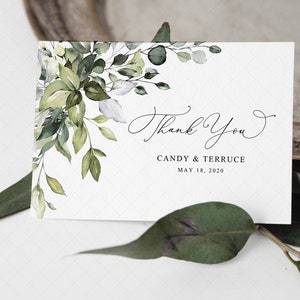 Greenery Thank You Card Template, Eucalyptus Wedding Thank You card, Printable Thank You Card, INSTANT DOWNLOAD PDF, Editable Template G19