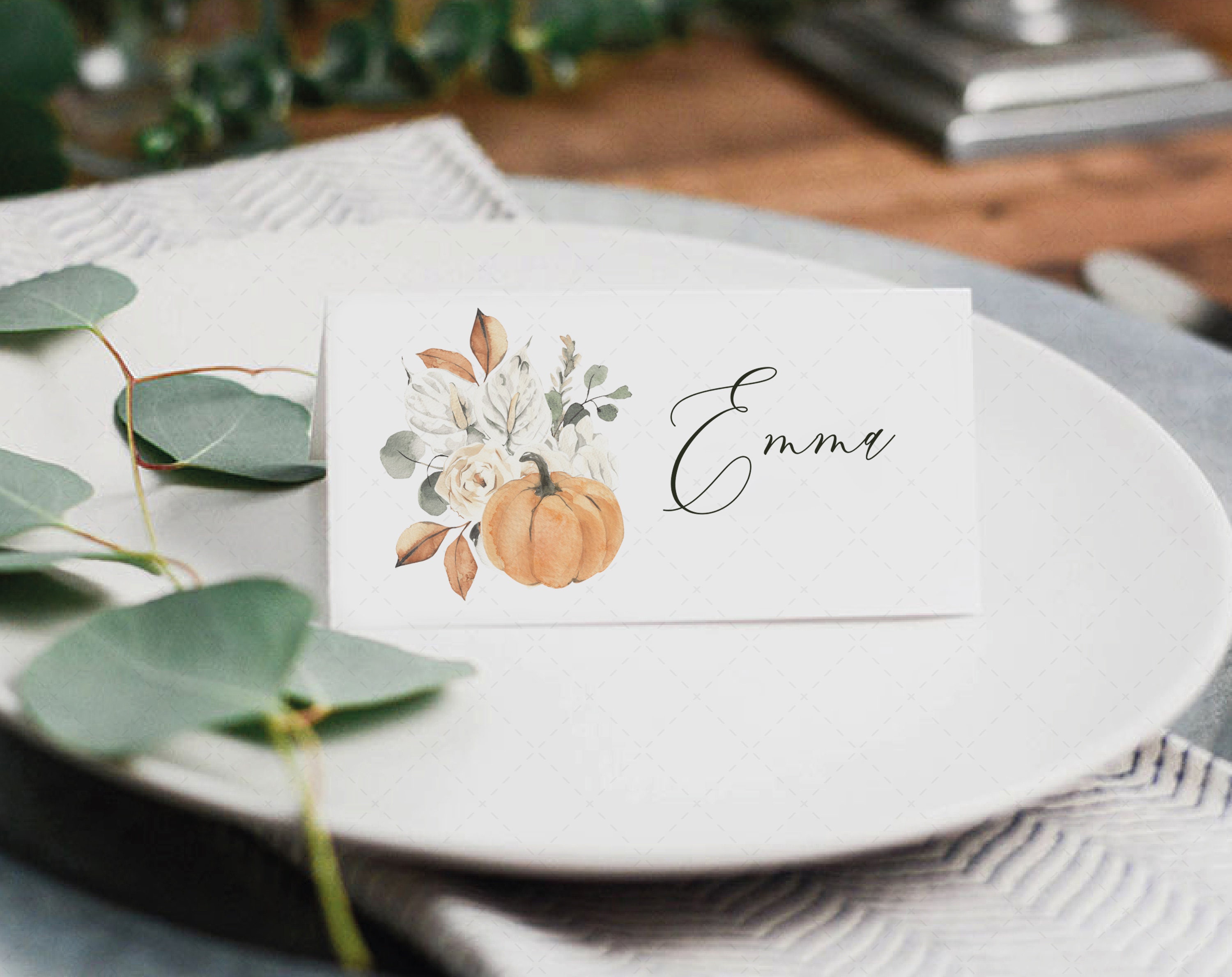 Fall Place card holder Template, Thanksgiving Place cards printable,  Editable cards name, Meal Choice Selection cards, Instant Download PK20 With Thanksgiving Place Cards Template
