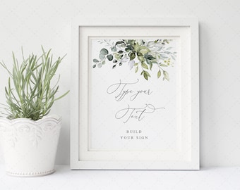 Greenery Wedding Sign Template, Editable Sign, Favor Sign, Guestbook Sign, Cards and Gifts, Editable custom sign, Sign instant download G19