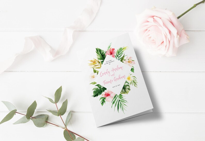 Tropical Program Template Folded Tropical Beach Wedding Etsy