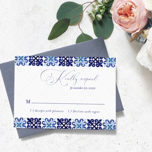 Italian Blue Tile Wedding Invitation, Portuguese Tiles Watercolor invitation Template, Mediterranean Tiles Invitation, INSTANT DOWNLOAD MJ20 image 2