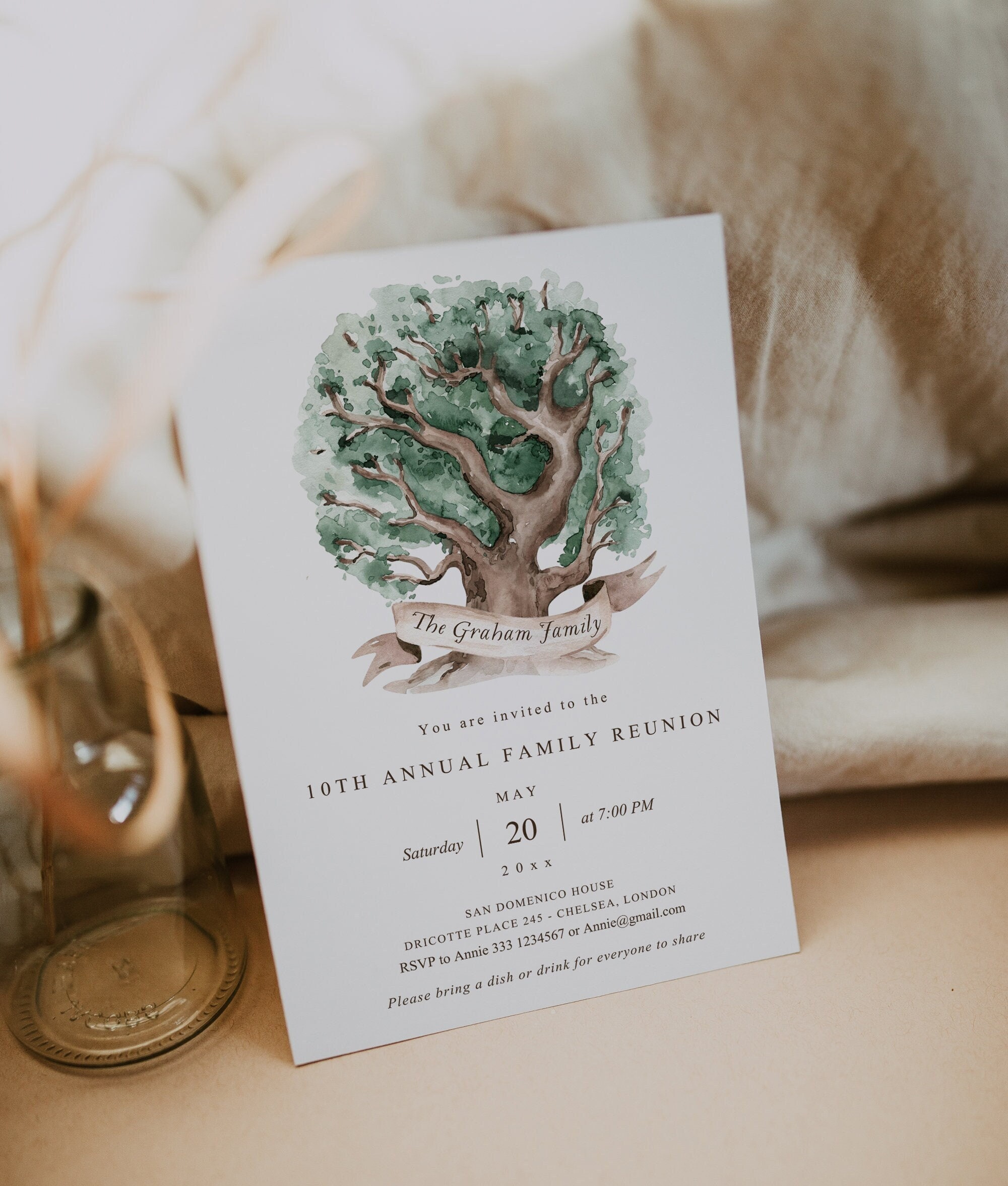 Family Reunion Invitation Template, Family Reunion Party Invitation, Family Tree Invitation, Family Barbecue, Summer Family Reunion Invite