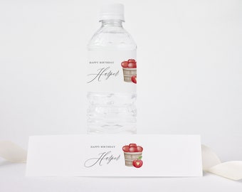 Modèle d'étiquettes de bouteille d'eau Apple, fête d'étiquette de bouteille d'eau d'automne, modèle d'étiquette d'eau Apple, modèle d'étiquettes modifiables, étiquettes d'eau, AB20