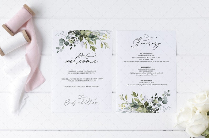 Welcome Letter and Itinerary, Wedding Schedule of Events, Printable Welcome Bag Note, Editable Wedding Weekend Itinerary, Agenda Card, G19 image 1