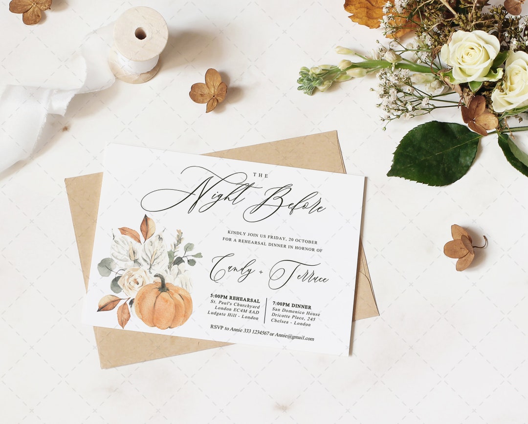 Fall Rehearsal Dinner Invitation Template Pumpkin Rehearsal Etsy