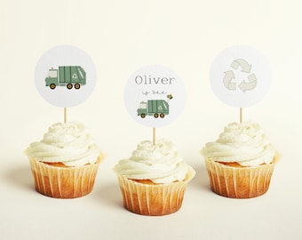 Garbage Truck Cupcake Topper Template, Recycling Birthday Party Cupcake Topper, Trash Bash Birthday Topper, Green Toppers Birthday Party GB1